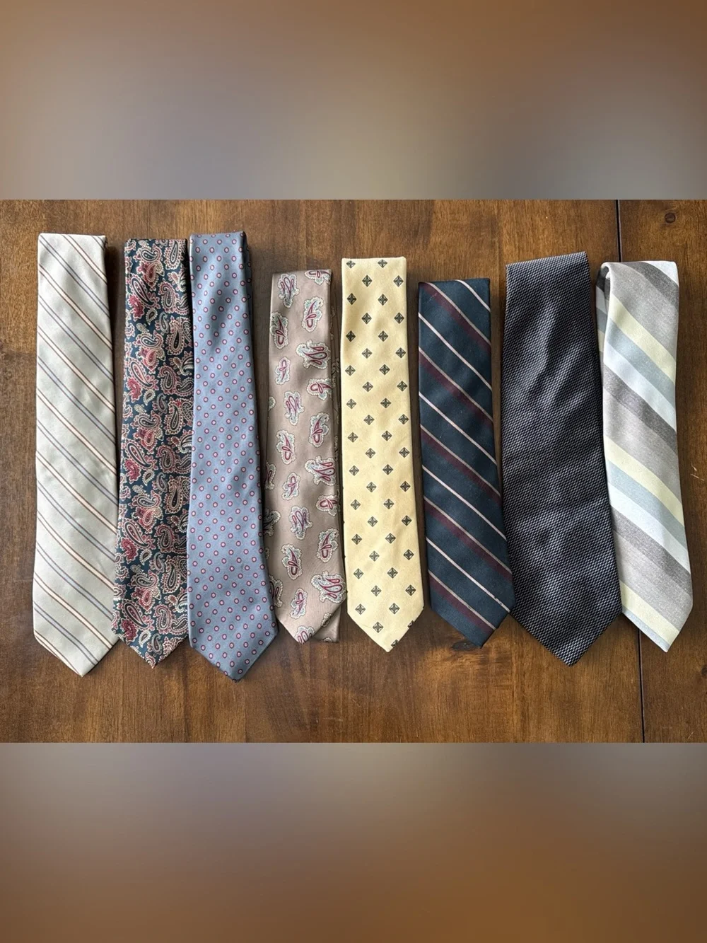 Vintage Lot Of 8 Mens Ties Silver Blue Yellow Mixed Ketch Been Oakton Silk Poly